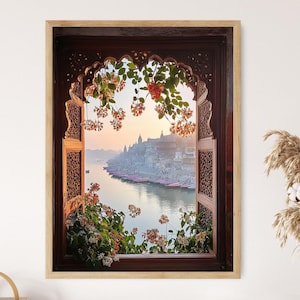 Varanasi, Uttar Pradesh Art Print, Ganges River and Jasmine Windows