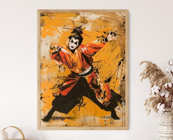 歌舞伎の日本画：手作りの舞台美術の壁装飾 - Etsy 日本