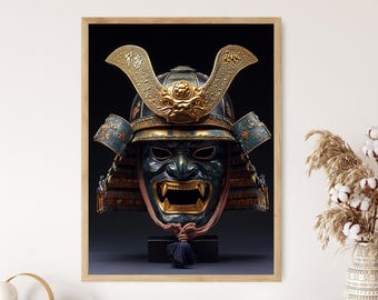 Shogun Helmet Poster, Japanese Samurai Armor Art