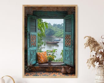 Ikat River Scene Art Print: Odisha Textile Design