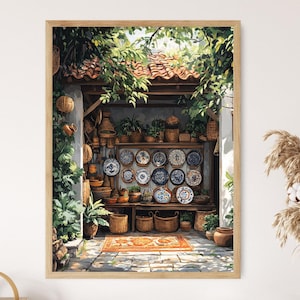 Bandung Gift Shop Kunst Druck, Sundanesischer Korb Dekor Poster, Keramik Platte Illustration