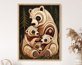 Bärenmutter und Junge, Haida Mythologie-Malerei