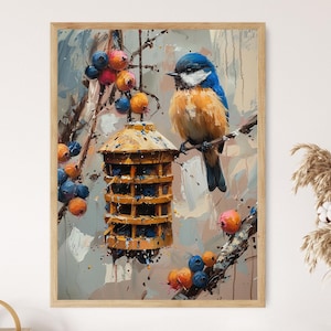 Hand Painted Bird Feeder Print, Unique Home Decor, Bird Feeder Gift, Nature Lover Art