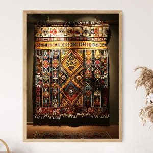 Traditional Motif Mexican Rug, Handwoven Wool, Photo Print