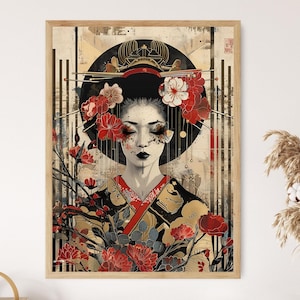 Artistieke kunstdruk met kabukithema, Japanse theaterkunst