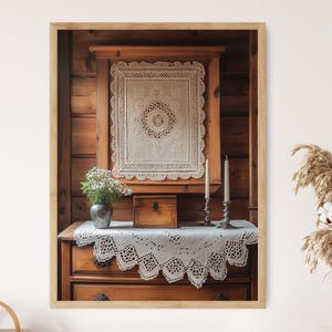 Stampa artistica con ricamo Hardanger, ricamo norvegese bianco, tessuto popolare tradizionale