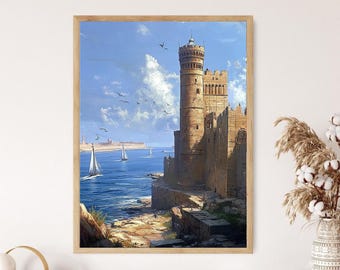 Alexandria Lighthouse Art Print, Historic Egyptian Coastal Scene