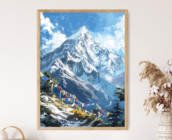Mount Everest Print, Tibet, Majestic Landscape, Prayer Flags - Etsy