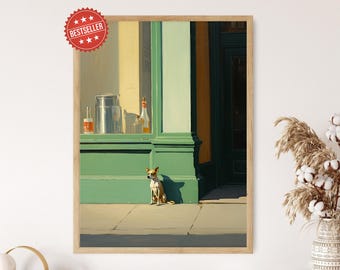 Small Dog and Store, Edward Hopper Inspired Street Scene Print