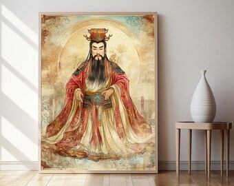 Di Jun 古代天帝アートプリント、中国神話ポスター、皇帝の玉座の
