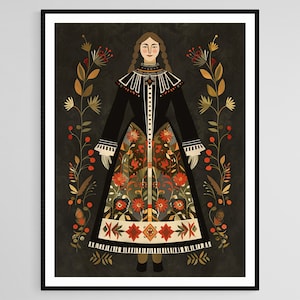 Norwegian Bunad Illustration, Traditional Folk Costume