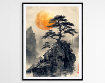 日本の松の木のイラスト、精巧な自然アートプリント - Etsy 日本