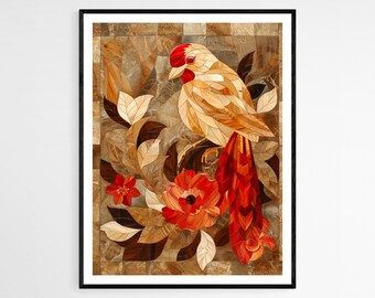寄木細工風の花柄プリント：シックなボタニカルウォールアート - Etsy 日本