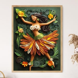 Maui Hula Dancer Illustration, Tropical Hawaii Island
