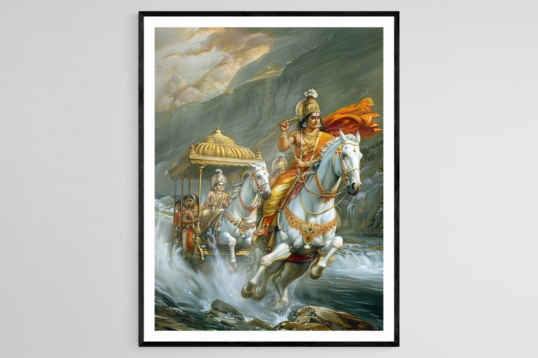 Bhagavad Gita Wall Art, Detailed Religious Illustration, Ideal ...