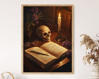 Memento Mori Art Print: Renaissance Skull, Candle & Book Still