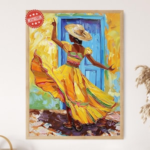Bomba and Plena Dancer, Vibrant Puerto Rico Art Print, Cultural Gift