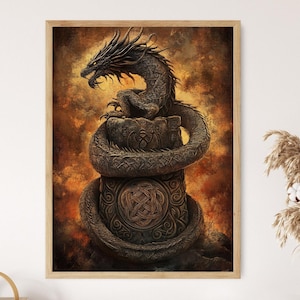 Celtic Dragon Art Print, Intricate Knotwork, Ancient Symbols