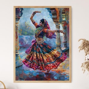 Kathak-danseres gicleeprint, elegante Indiase dans kunst aan de muur, woondecoratie, perfecte dansliefhebber cadeau