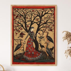 Impression d'art Kalamkari : textile indien vintage, décoration bohème