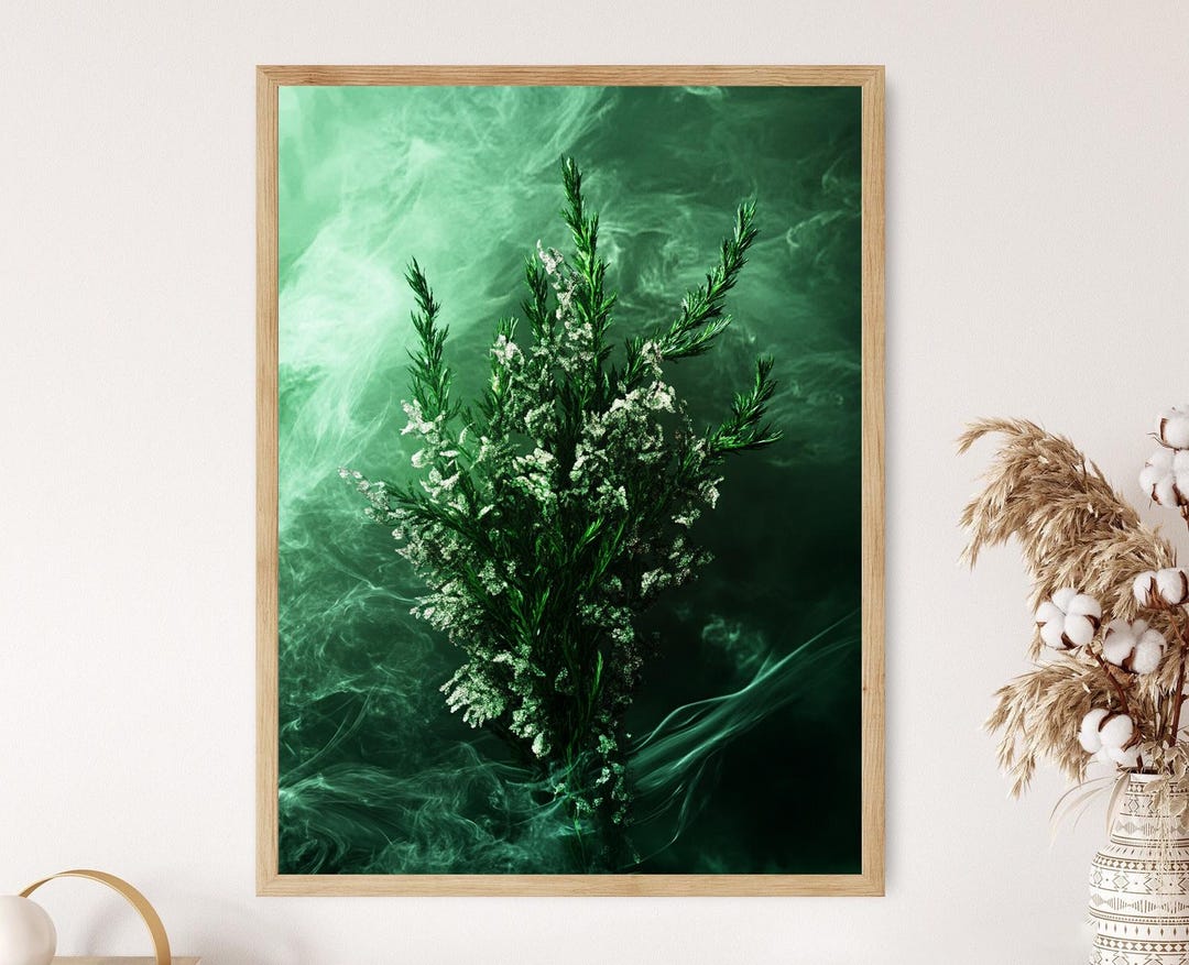 Dark Green Botanical Floral Art Print, Elegant Moody Flower Wall Decor ...