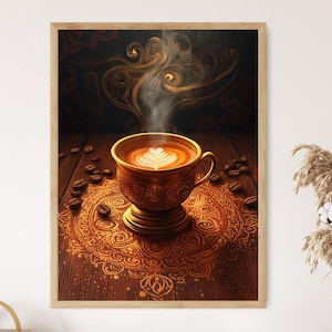 Indian Filter Coffee Art Print, Brass Tumbler Illustration, South Indian Beverage Decor