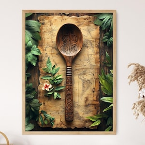 Liberian Wooden Spoon Art Print, Traditional Kitchenware Decor