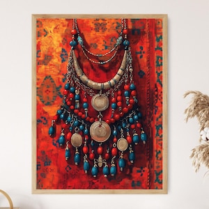 Afghan Tribal Jewelry Art Print, Kuchi Nomadic Ornaments, Ethnic Handcrafted Decor
