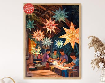 Wydruk artystyczny z lampionami Parol, tradycyjne filipińskie rzemiosło