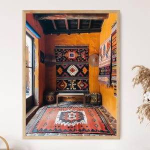 Authentic Handcrafted Mexican Rug, Colorful Patterns, Print