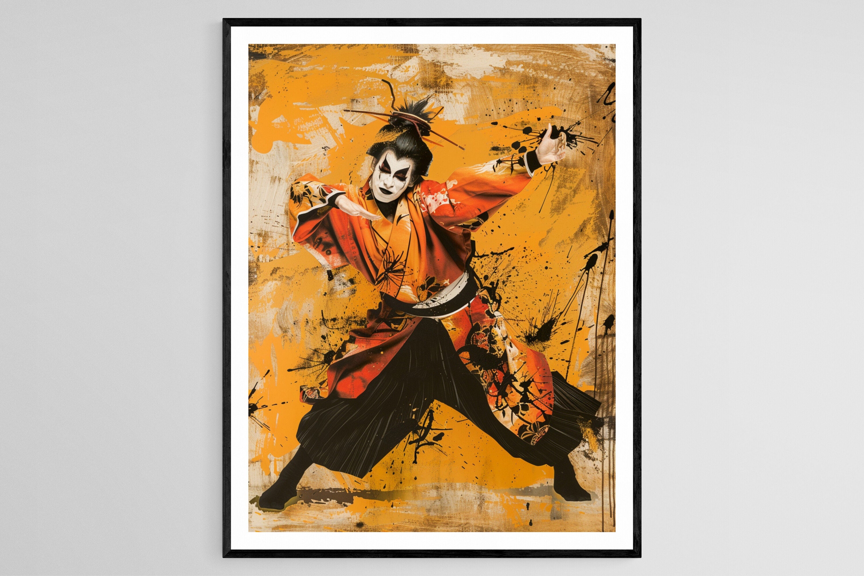Kabuki Japanese Painting: Handcrafted Theatre Art Wall Decor - Etsy