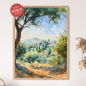 Mount of Olives Vista, Historical Jerusalem City Painting, Yerushalaim Jewish Holiday Gift