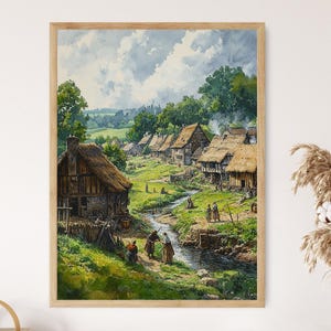 Anglo-Saxon Village, Early Medieval England, Historic Countryside Art Print