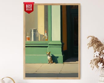 Small Dog and Store, Edward Hopper Inspired Street Scene Print