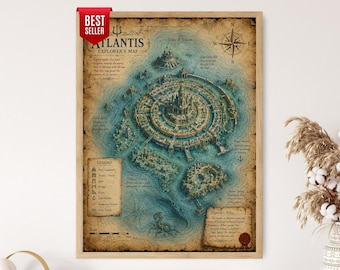 Atlantis Explorer's Map Print, Lost City Treasure Map, Vintage Ocean Adventure Wall Art
