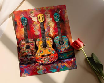 Colorful Mexican Guitar Art Print: Vibrant Folk Music Decor - Etsy