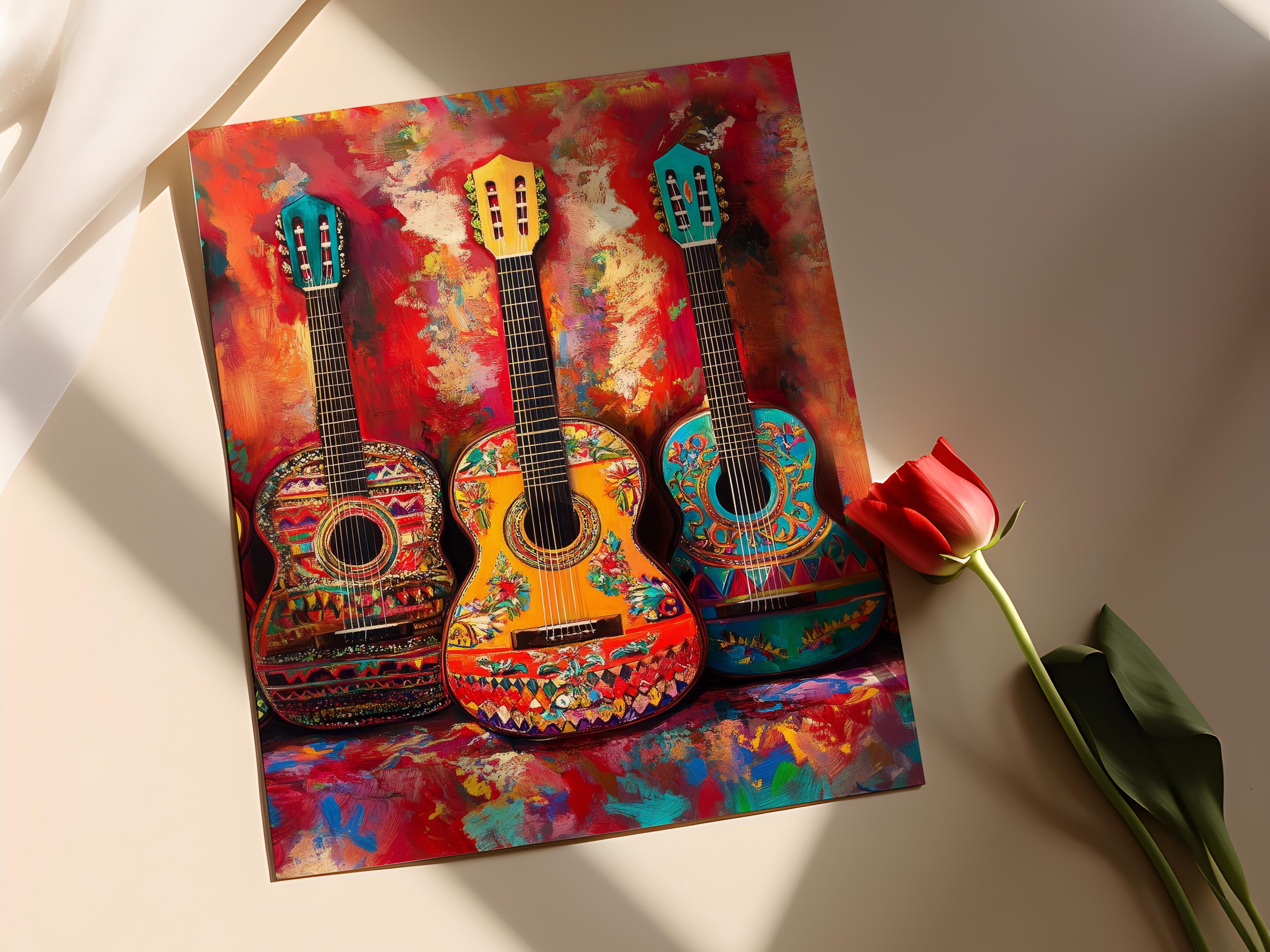 Colorful Mexican Guitar Art Print: Vibrant Folk Music Decor - Etsy