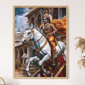 Bhagavad Gita Sacred Print, Elegant Artistic Representation, Spiritual Room Decoration, Hindu Gift