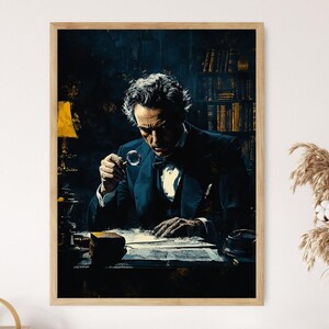 Sherlock Holmes with Magnifying Glass, Classic Detective Mystery Art Print