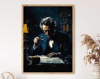 Sherlock Holmes with Magnifying Glass, Classic Detective Mystery Art Print