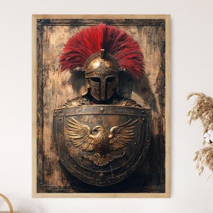 Roman Helmet Poster, Legionary Shield with Eagle Emblem