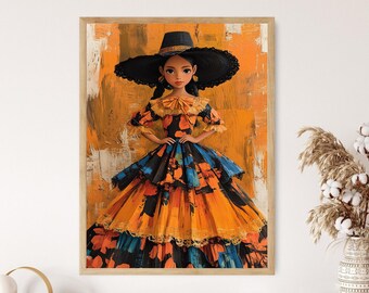 Puerto Rican Doll Art Print, Jíbaro Traditional Dress