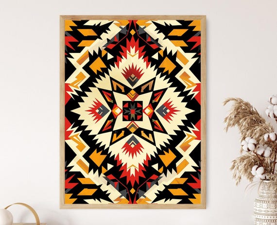 Authentic Navajo Pattern Print, Handcrafted Tribal Artwork