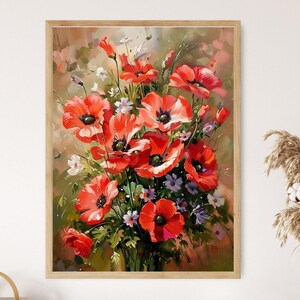Stampa artistica con bouquet floreale rosso - Decorazione romantica per la casa - Ideale per l&#39;esposizione in soggiorno - Grazioso regalo di anniversario
