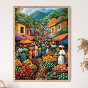 Eswatini Marketplace Illustration, Swaziland Farm Market Painting, African Fruit Art, Wall Art for Kitchen, African Restaurant Decor