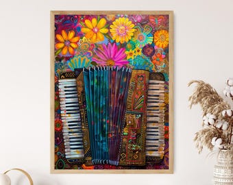 Vibrant Accordion With Intricate Motifs Art, Traditional Mexican