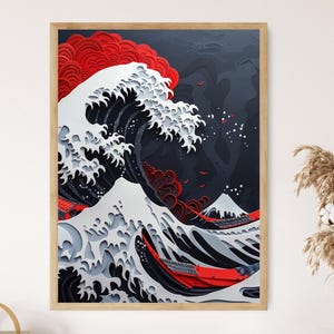 Hokusai&#39;s Great Wave Art Print, Vintage Nautical Decor, Living Room Artwork, Thoughtful Anniversary Gift