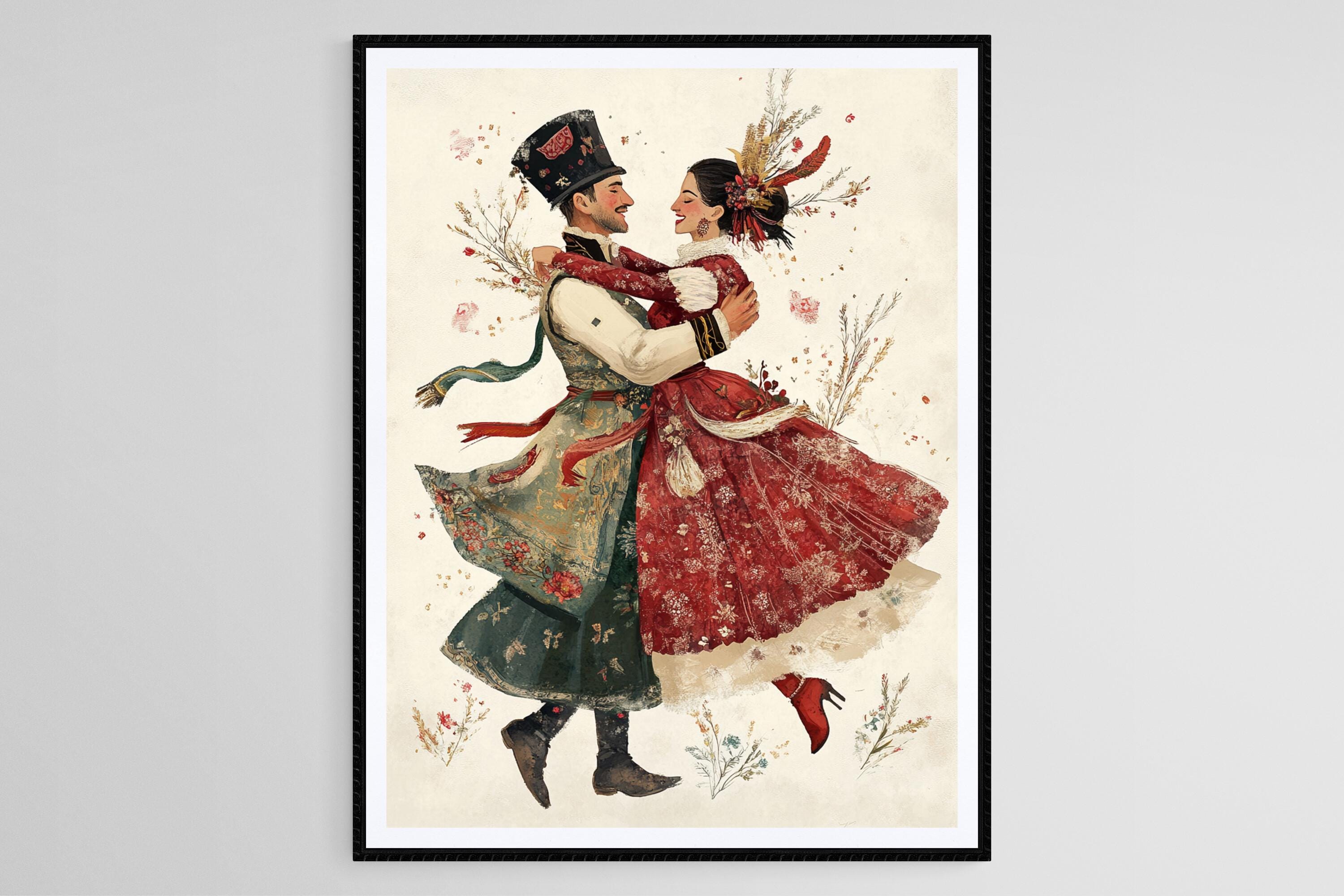 ハンガリーのチャルダーシュダンスアートプリント、伝統衣装 - Etsy 日本