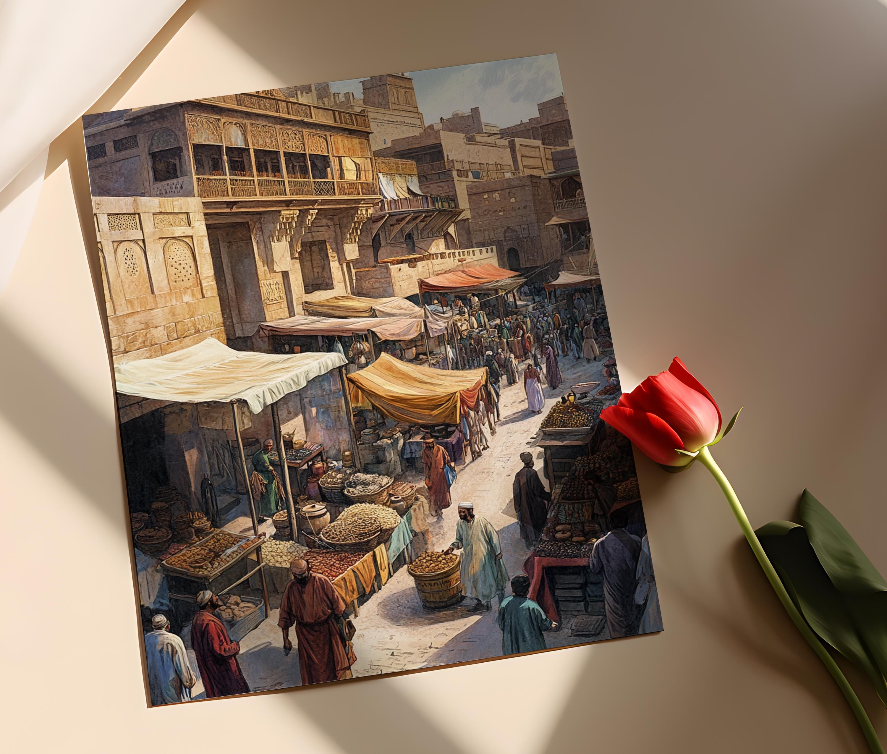 【美品】Bazaar of Baghdad Baghdad Ancient Market Art Print, Vibrant Iraq Bazaar Scene - Etsy