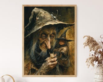 Baba Yaga Art Print: Mystical Slavic Folklore Illustration